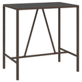 vidaXL Outdoor Bar Table with Glass Top, Brown Poly Rattan, Powder-Coated Steel Frame, Tempered Black Glass, Weather-Resistant - 43.3"x27.6"x43.3"