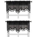 Solid Faux Silk Swag Waterfall Cascade Ascot Window Curtain Valance W/Tassels Trim 55' X18' Wave (2, Black)