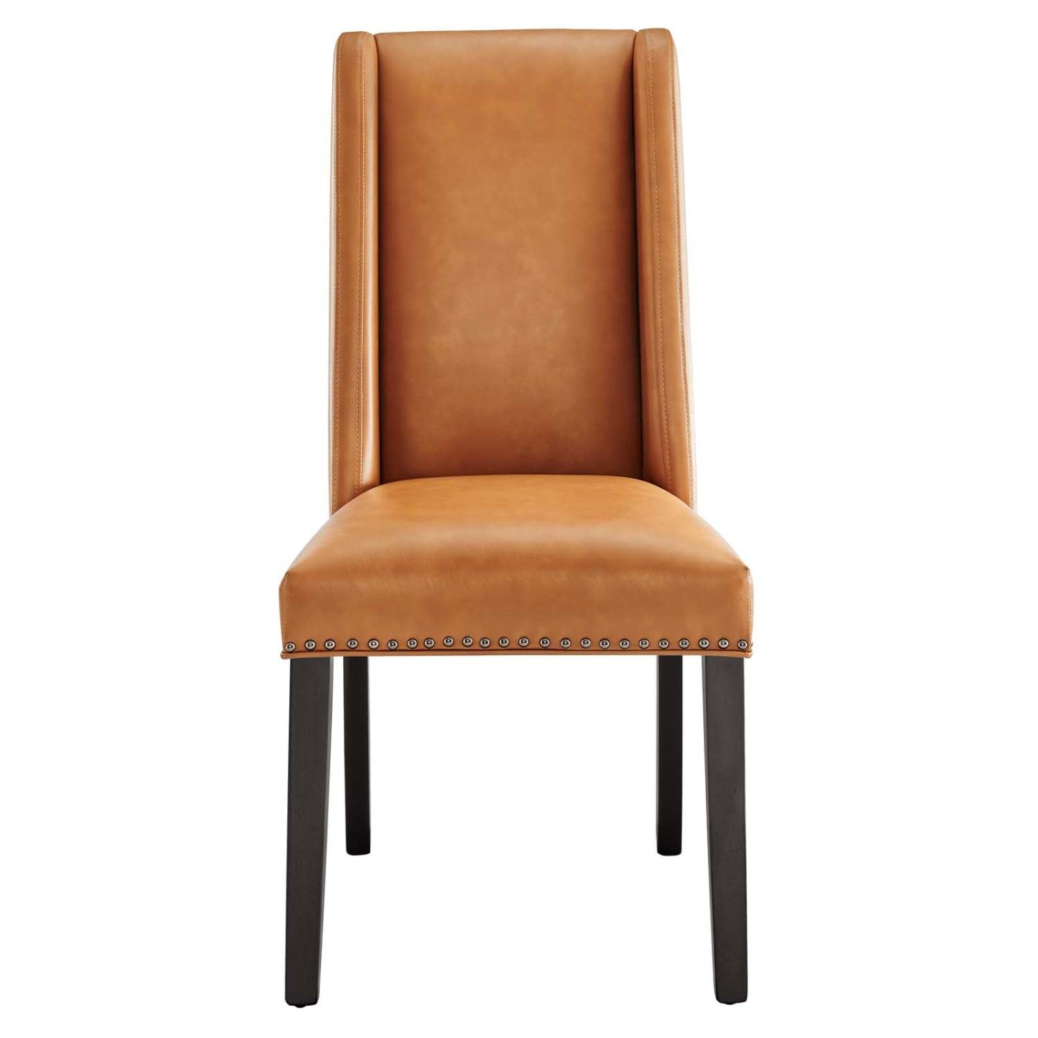 Modway Baron Upholstered Vegan Leather Tall Back Dining Parsons Chair With Nailhead Trim In Tan 19.5 X 23.5 X 40
