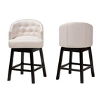 Baxton Studio Theron Mid-Century Transitional Light Beige Fabric and Espresso Brown Finished Wood 2-Piece Swivel Counter Stool Set