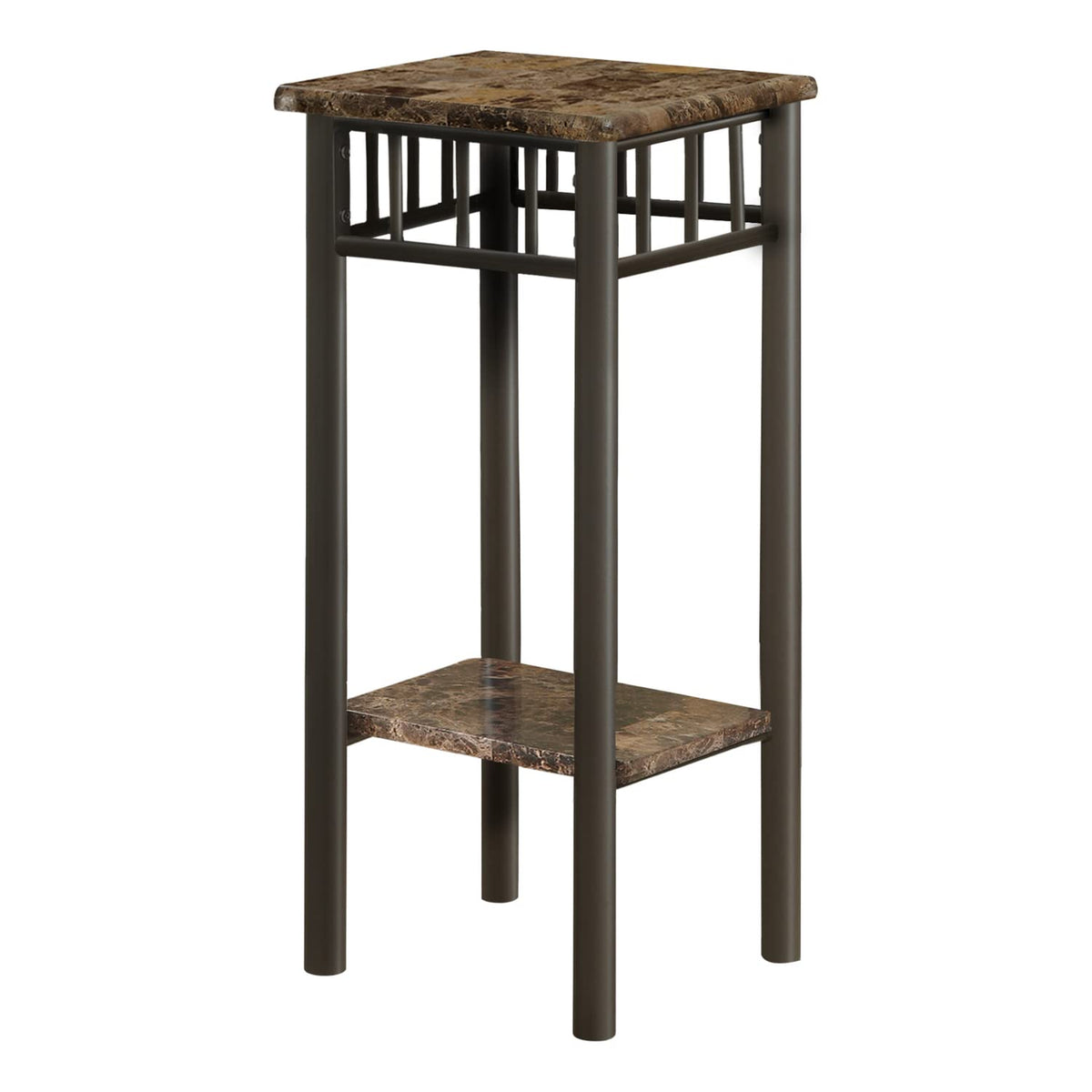 Monarch Specialties 3044 Accent Table, Side, End, Plant Stand, Square, Living Room, Bedroom, Metal, Laminate, Brown Marble Look, Transitional Espresso Bronze L x 12' W x 28' H, CAPPUCCINO