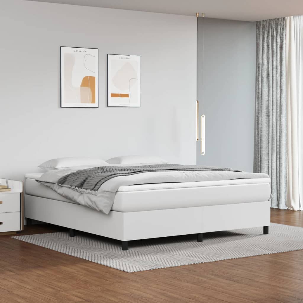 vidaXL Box Spring Bed Frame California King Size | Supportive Engineered Wood Structure | Modern White Faux Leather Finish | Suitable for 72x 83.9 Mattress