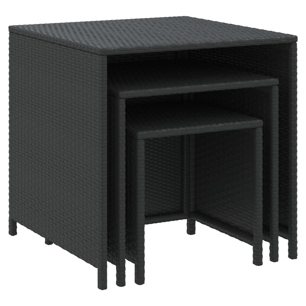 vidaXL 3 pcs Nesting Tables in Black Poly Rattan - Durable and Weather Resistant with Powder-Coated Steel Frame for Indoor and Outdoor Use