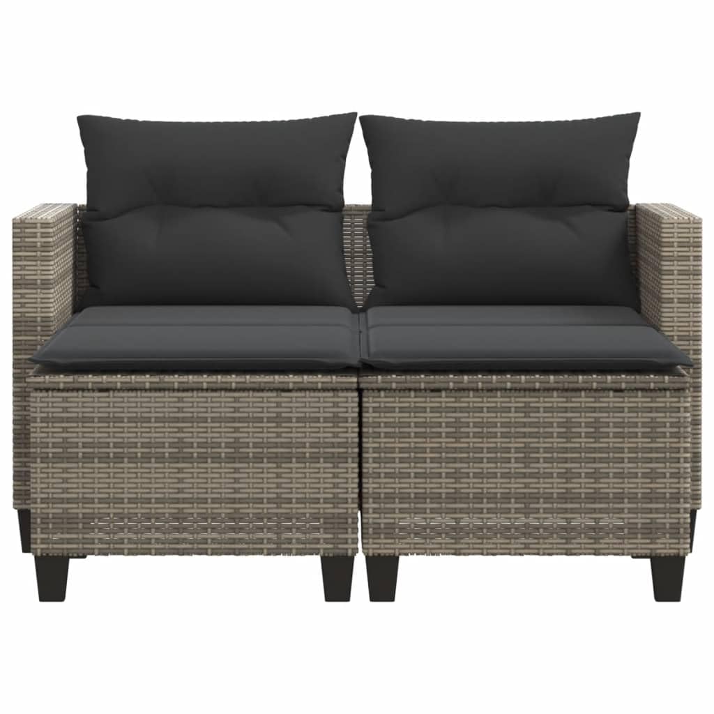 vidaXL 2-Seater Patio Sofa & Stools Outdoor Set - Comfortable Gray Poly Rattan Garden Furniture with Removable Cushions