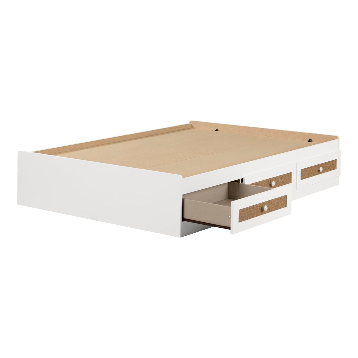 South Shore Bloom Mates Bed With 3 Drawers, Full, White And Faux Printed Rattan
