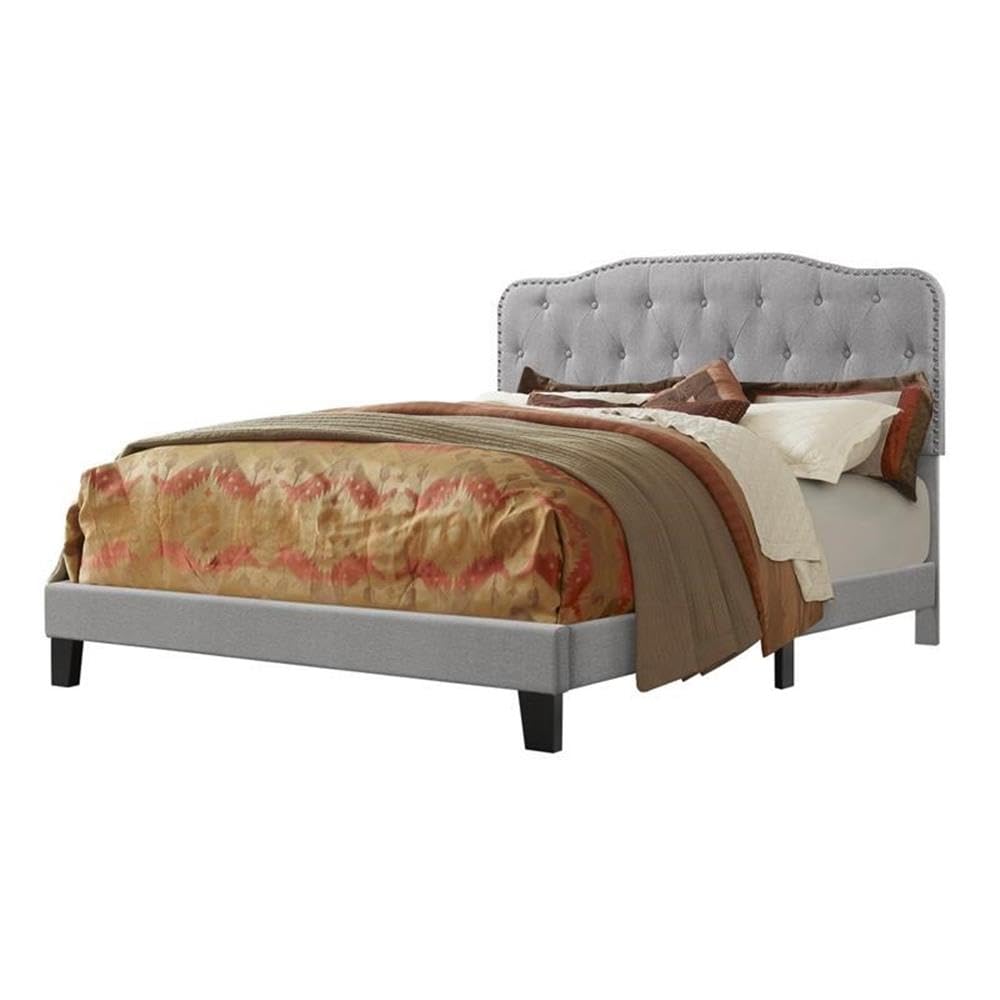 Best Quality Furniture Upholstered Panel Bed, Smoke Gray, Twin