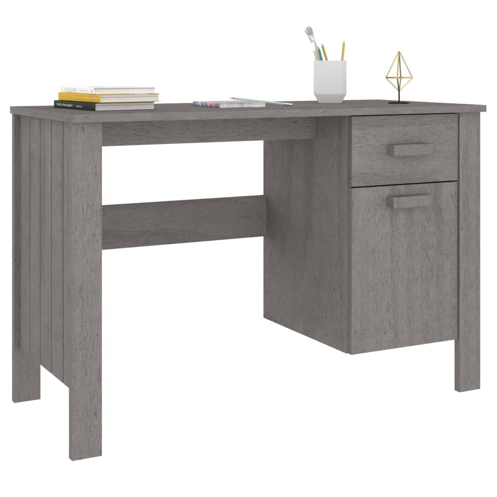 vidaXL Desk Computer Desk Home Office Desk HAMAR Light Gray Solid Wood Pine