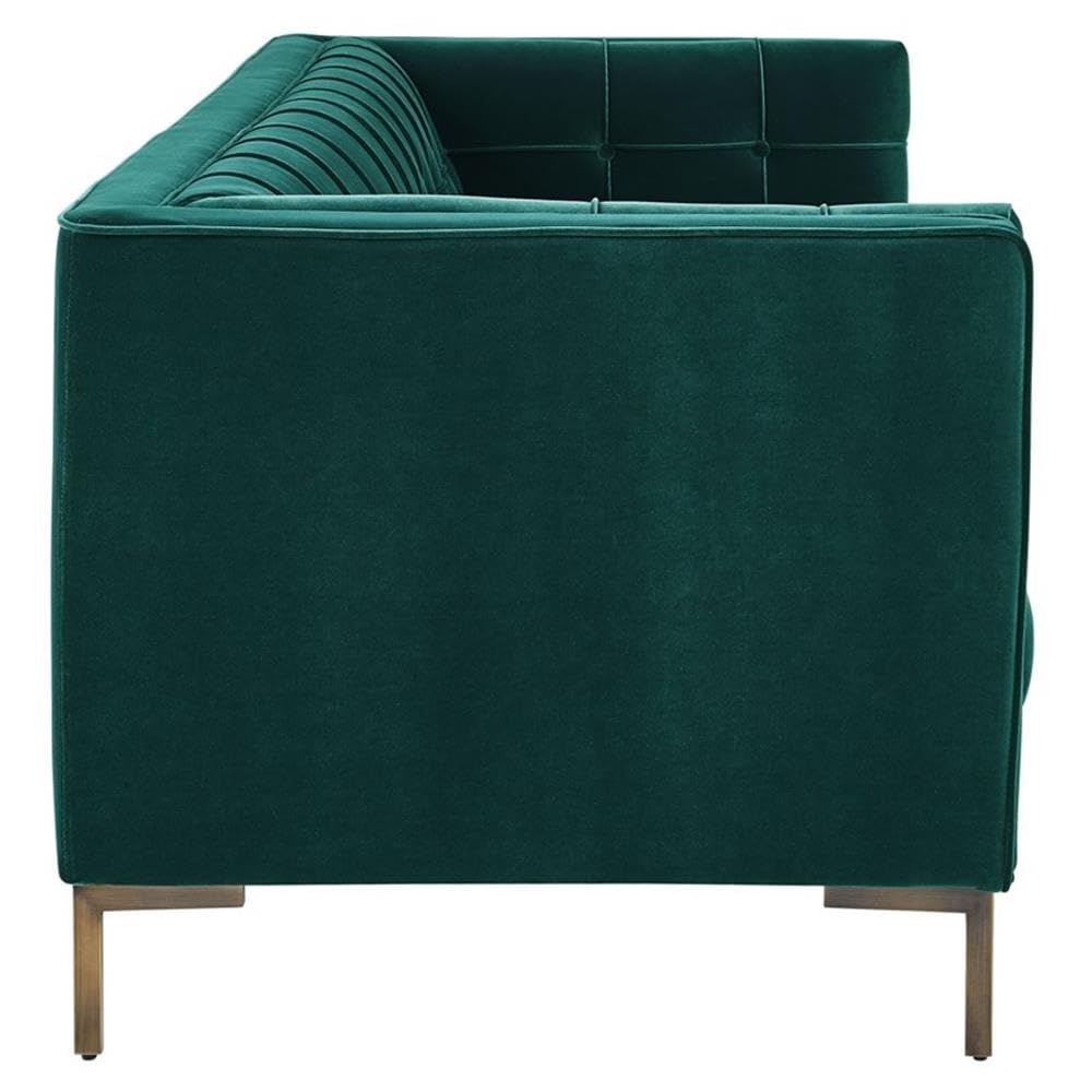 Addison Grace Home Dcor Steve Silver Furniture Isaac Green Velvet Luxe Mid Century Modern Design with Brass Legs and Channel Stitching Sofa