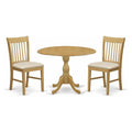 East West Furniture DMNF3-OAK-C 3 Piece Kitchen Table & Chairs Set Contains a Round Dining Room Table with Dropleaf and 2 Linen 