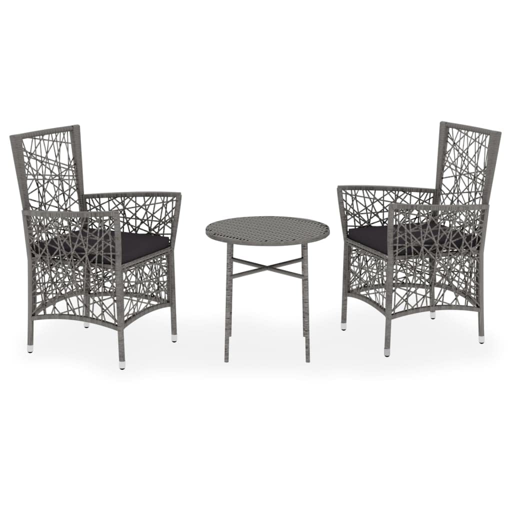 vidaXL 3 Piece Patio Dining Set Poly Rattan Gray