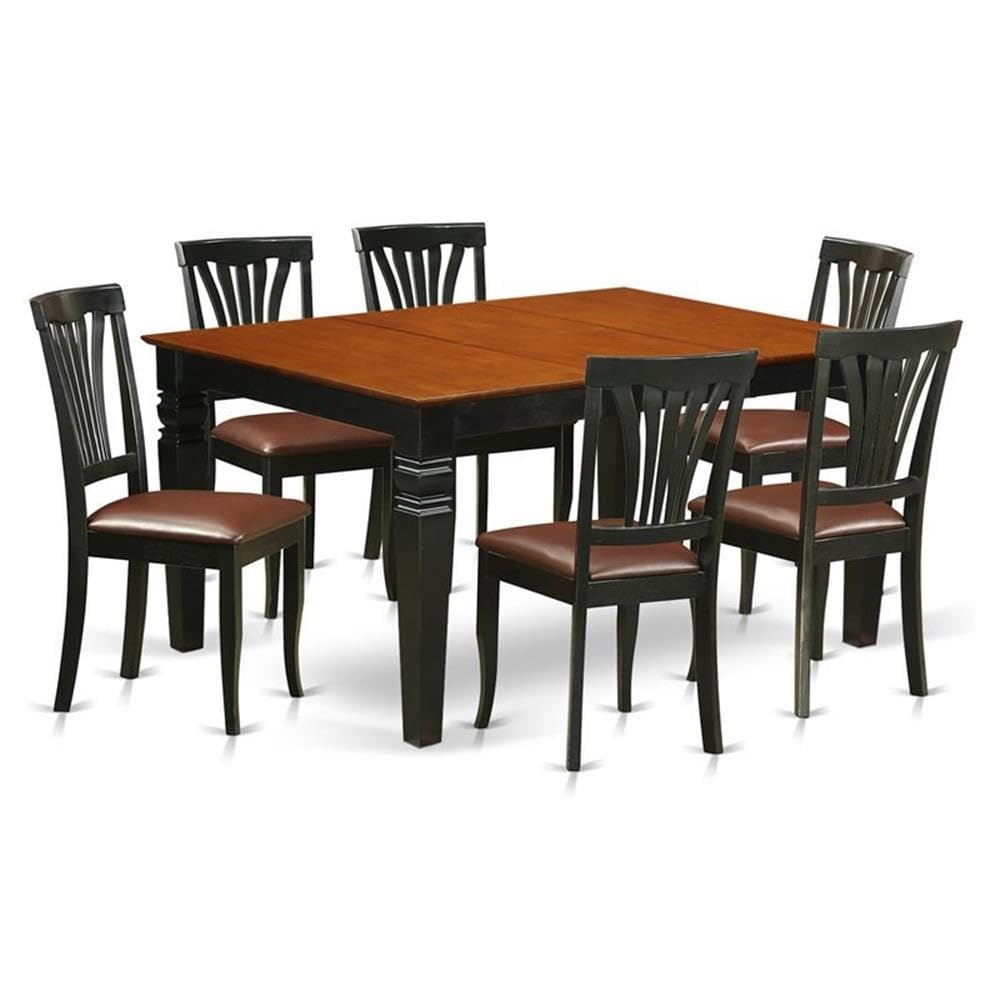 East West Furniture WEAV7-BCH-LC 7 Piece Kitchen Table & Chairs Set Consist of a Rectangle Dining Table with Butterfly Leaf and 6 Faux Leather Dining Room Chairs, 42x60 Inch, Black & Cherry