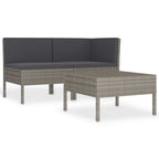 vidaXL 3 Piece Outdoor Patio Lounge Set with Cushions - Weather-Resistant and Waterproof, Polyester Cushion Covers, Includes Coffee Table - Light-Weight, Poly Rattan Material, Grey