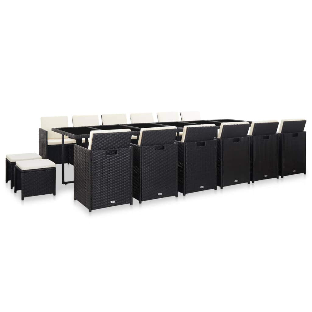 JeeKan 17 Piece Outdoor Dining Set with Cushions Poly Rattan Black