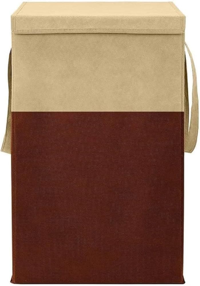 Large Foldable Laundry Basket with Lid  Dual Color (BROWN)  Portable Clothes Storage Hamper with Handles