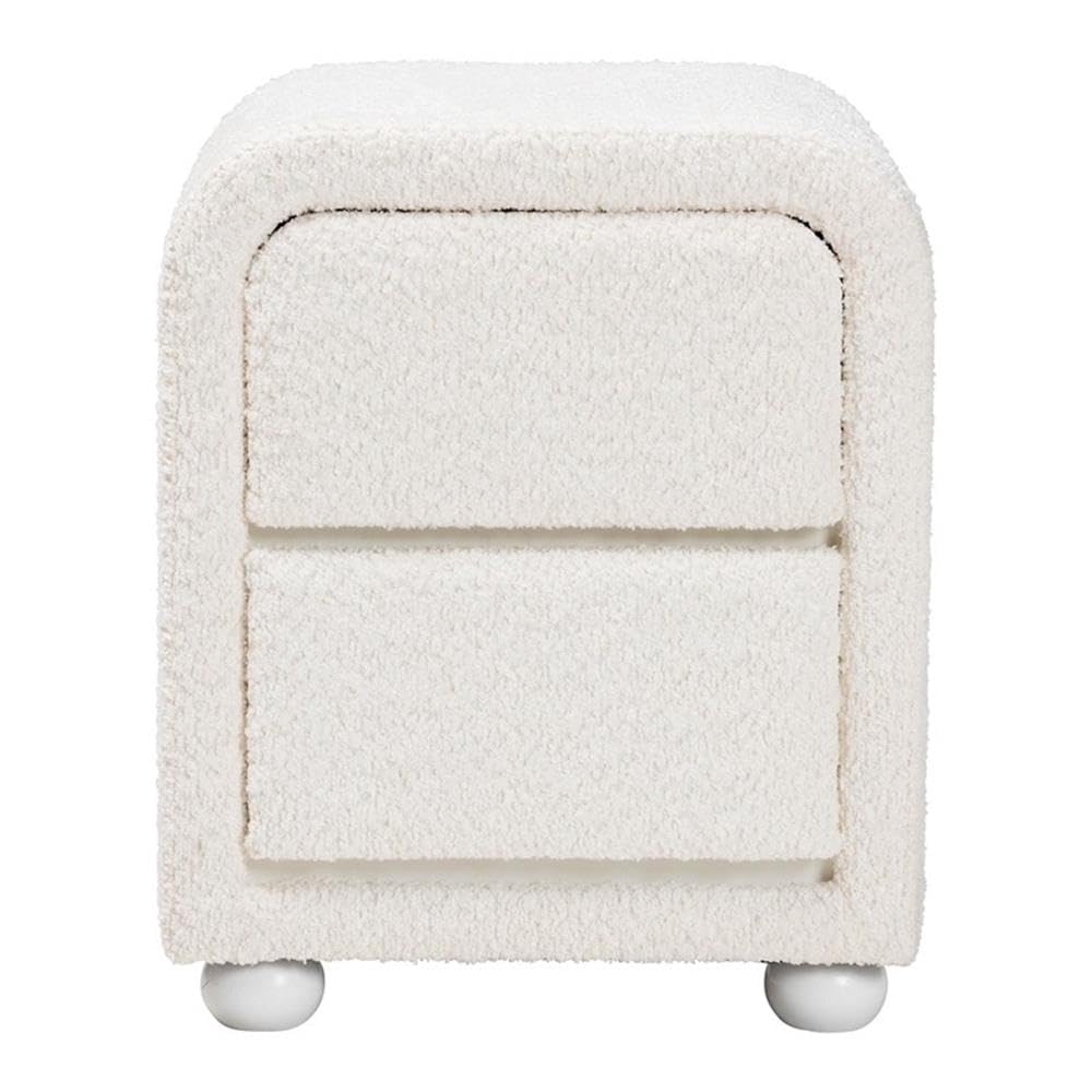 Baxton Studio Bonilla Modern White Teddy-Bear Fabric And Rubberwood 2-Drawer Nightstand