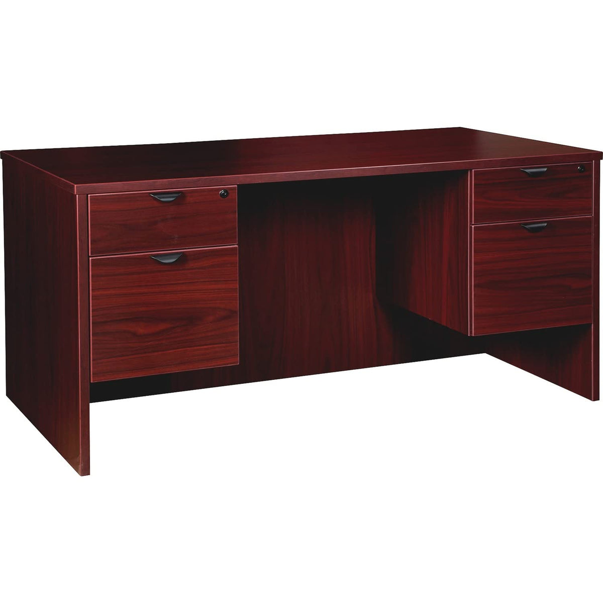 Lorell Prominence 2.0 Mahogany Laminate Box/File Double-Pedestal Desk