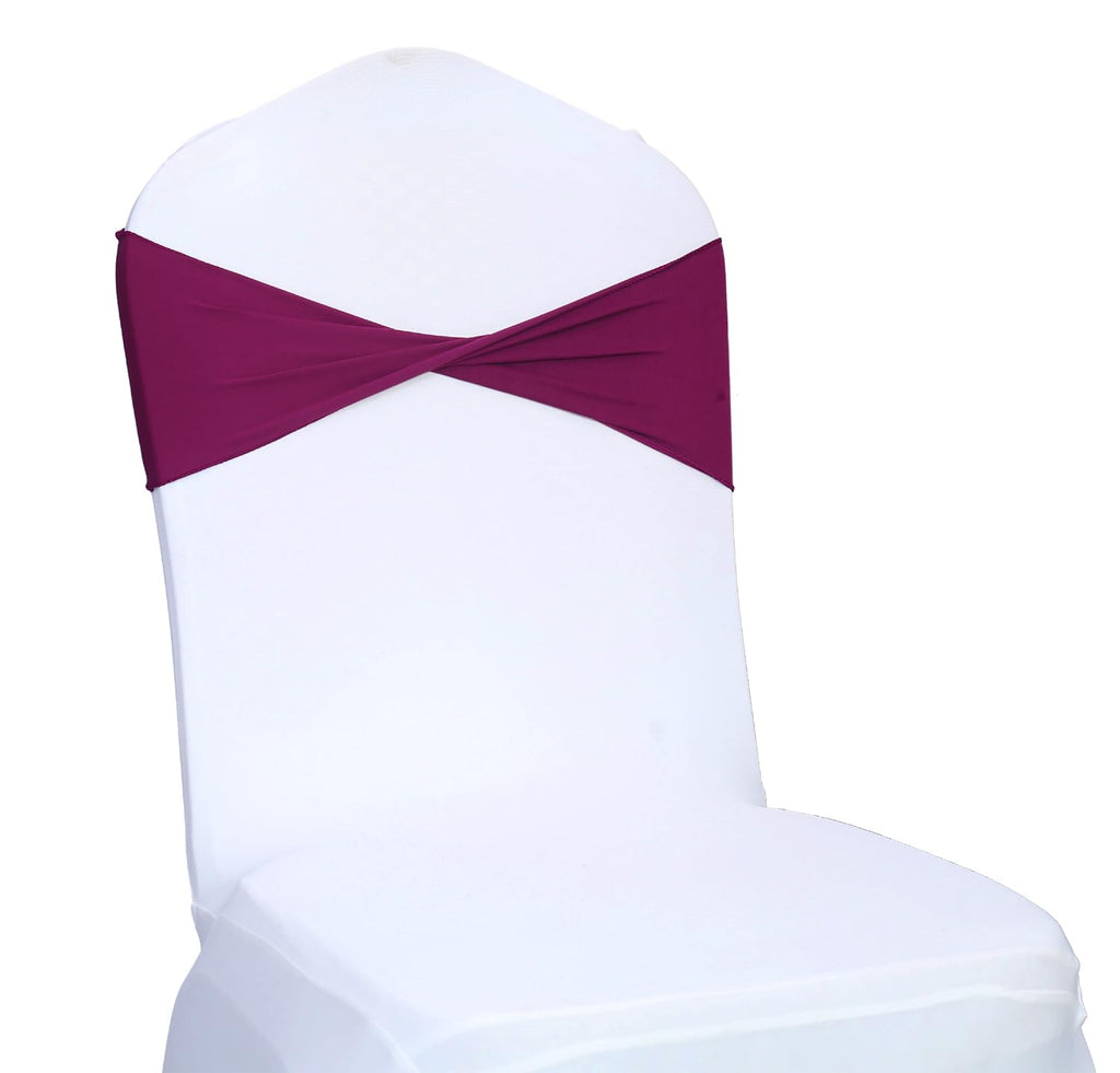 Mds Pack Of 10 Spandex Chair Sashes Bow Sash Elastic Chair Bands Ties Without Buckle For Wedding And Events Decoration Spandex Slider Sashes Bow - Eggplant
