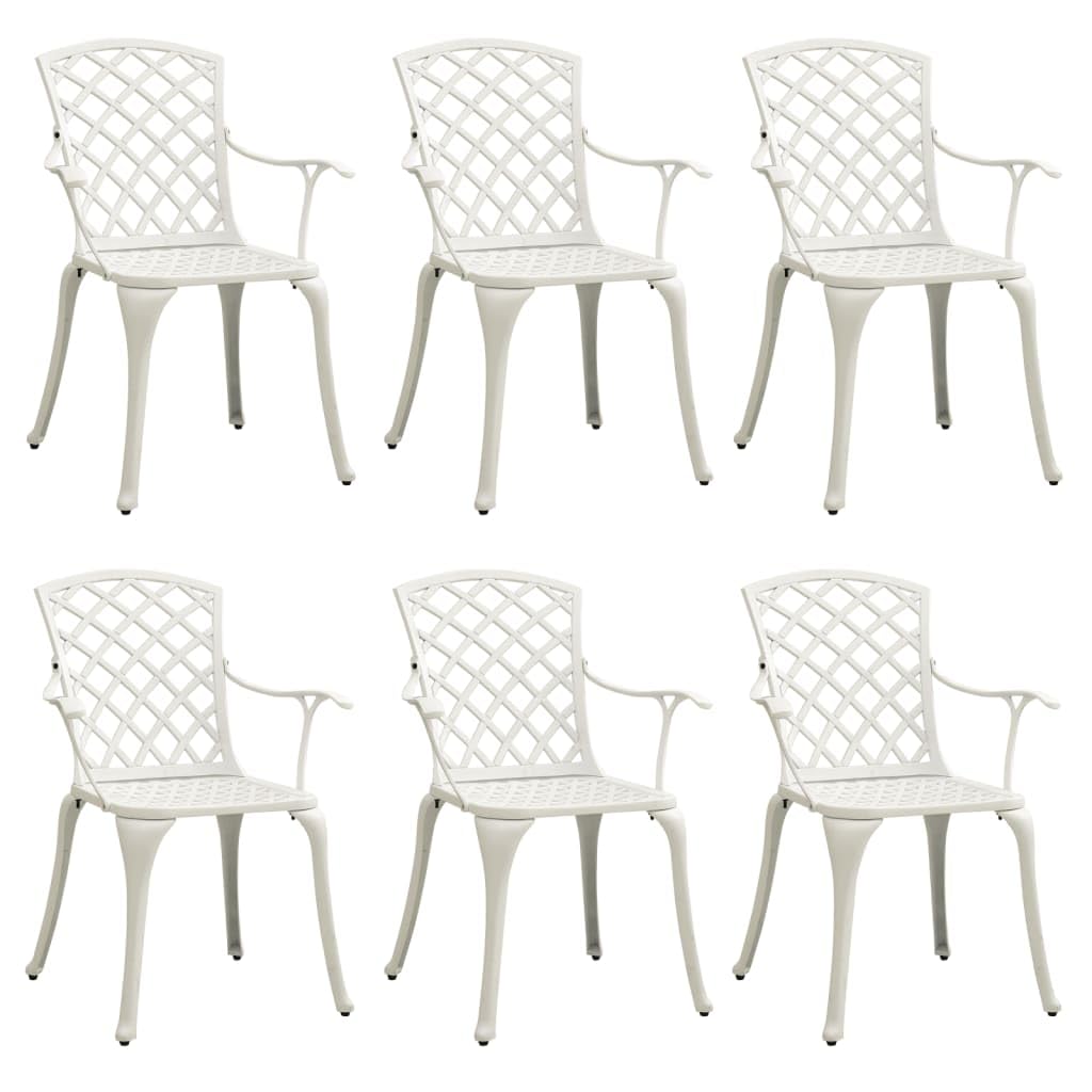 vidaXL Garden Chairs 6 pcs, Dining Chair for Patio Terrace Yard Balcony Picnic, Outdoor Chair with Armrest, Armchair, Cast Aluminium White, 3216321