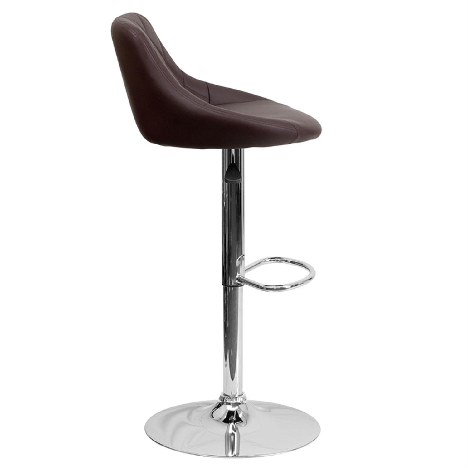 Contemporary Vinyl Bucket Seat Adjustable Height Bar Stool with Chrome Base Brown