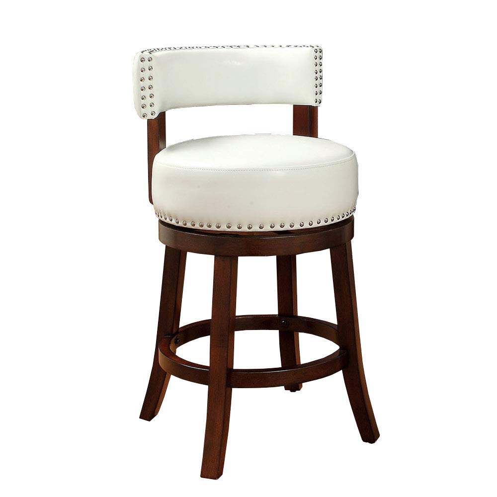 Benzara Bm131354 Shirley Contemporary 24 In. Barstool With Pu Cushion, Dark Oak & White