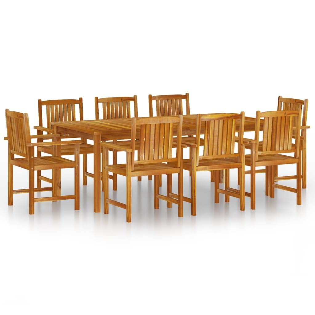 vidaXL 9-Piece Patio Dining Set - Solid Acacia Wood - Spacious and Elegant Design - Features Umbrella Hole - Weather-resistant Chairs