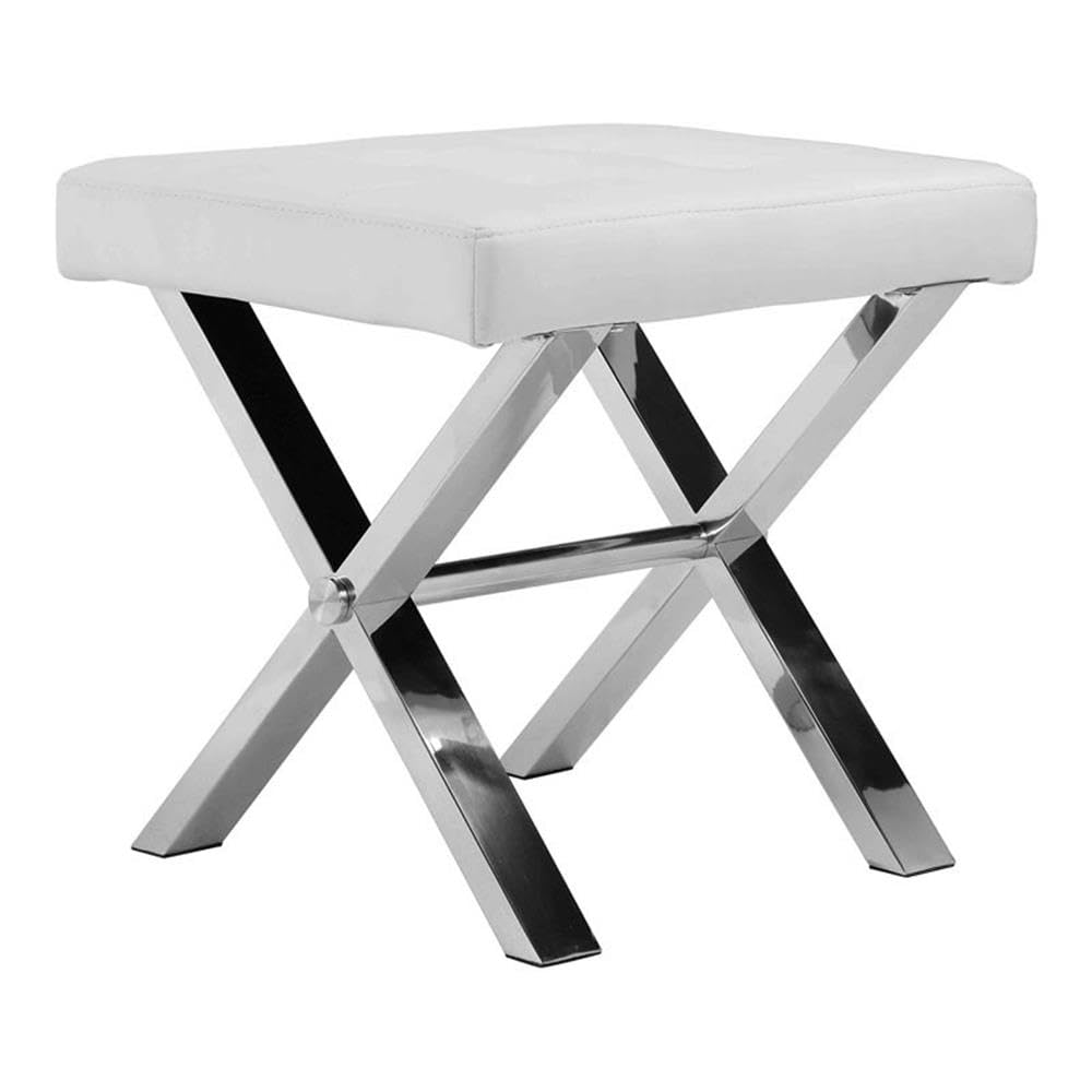 Pangea Home Beverly 18&quot; Modern Faux Leather & High Polished Steel Stool In White