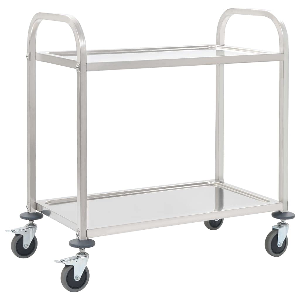 SKM 2-Tier Kitchen Trolley 34.3&quot;x17.7&quot;x32.9&quot; Stainless Steel -0913