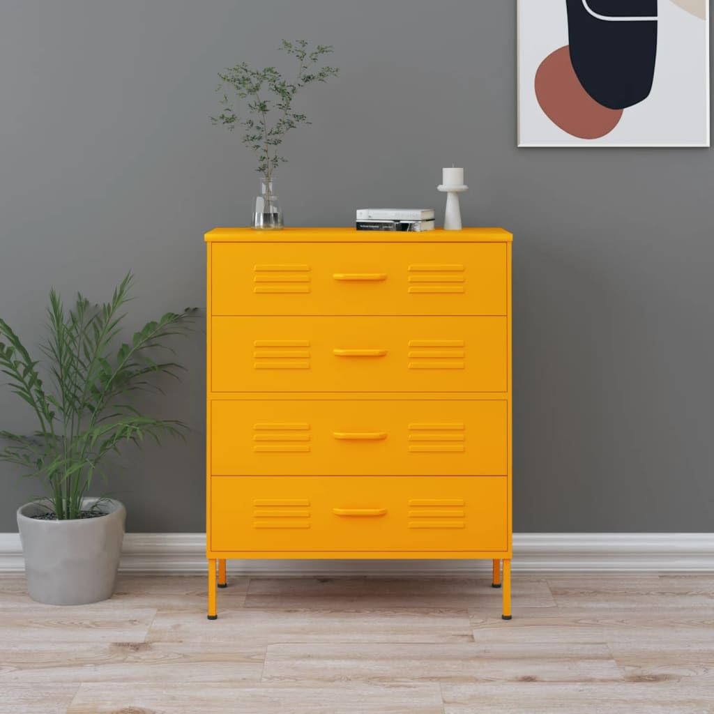 vidaXL Chest of Drawers Mustard Yellow 31.5&quot;x13.8&quot;x40&quot; Steel