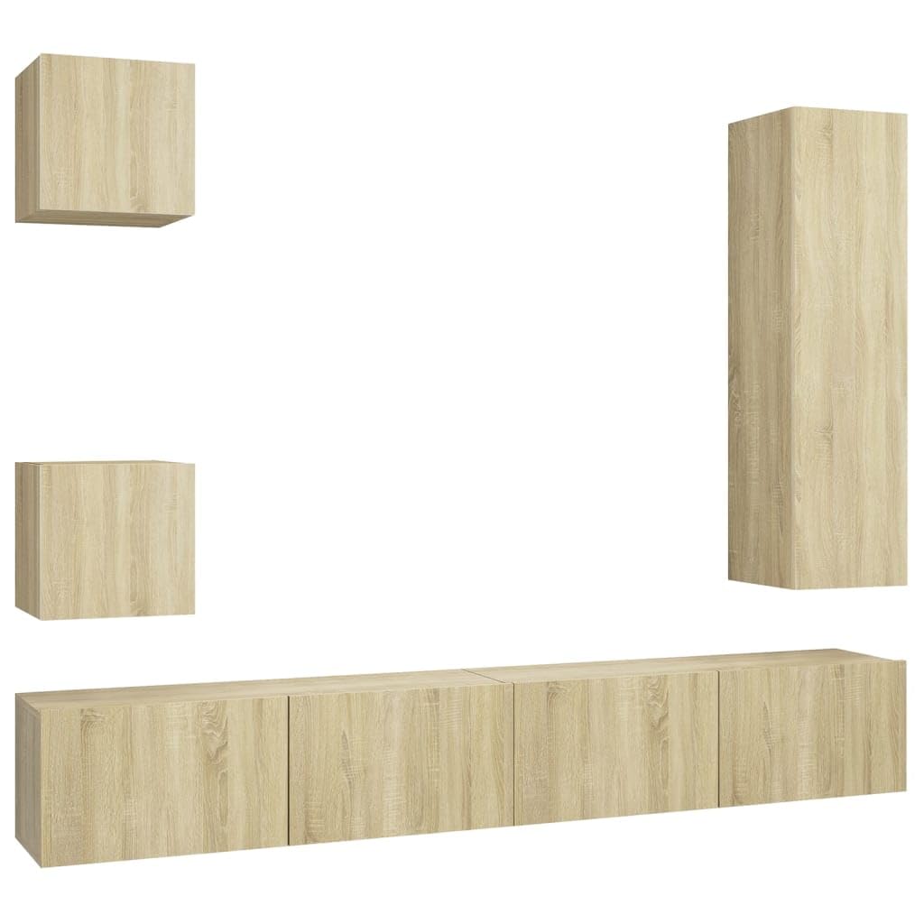vidaXL TV Cabinet Set 5 Piece Living Room Bedroom Furniture HiFi Stereo Cabinet TV Stand Media Unit Entertainment Center Engineered Wood Sonoma Oak