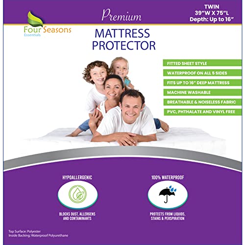 Twin Size Waterproof Mattress Protector - Fitted Sheet Style - Hypoallergenic Premium Quality Cover Protects Against Dust