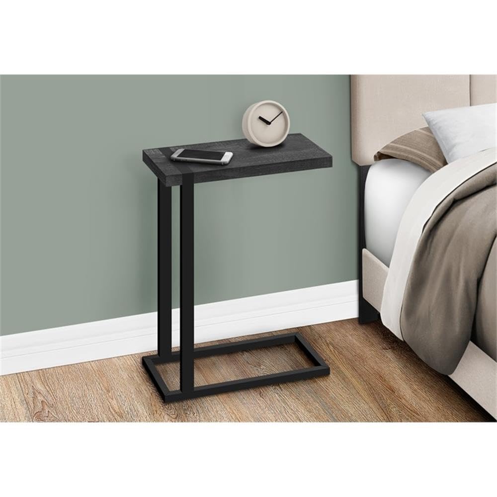 Monarch Specialties 2863, C-Shaped, End, Side, Snack, Living Room, Bedroom, Laminate, Black, Contemporary, Modern Accent Table Reclaimed Wood-Look Metal, 19.25&quot; L X 9.5&quot; W X 25&quot; H