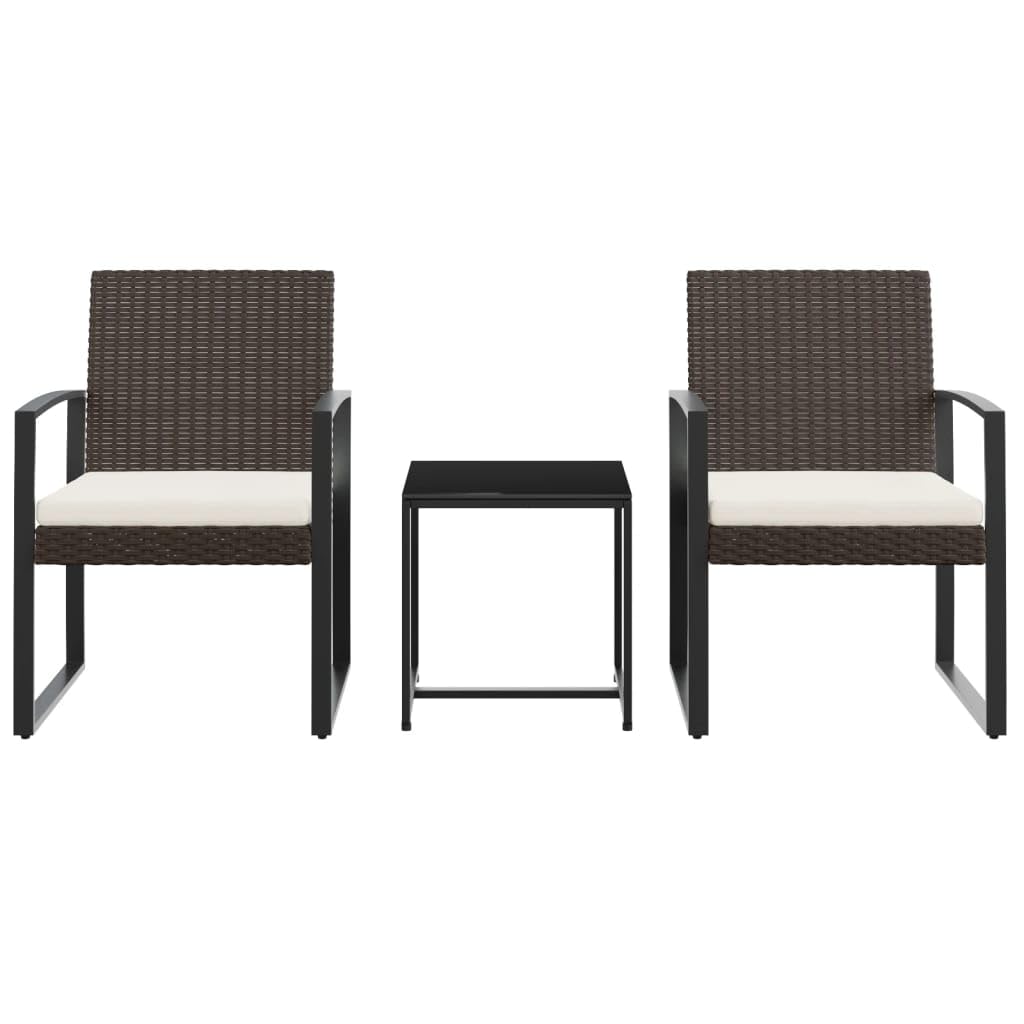 vidaXL Outdoor Patio Dining Set with Cushions - Brown Polypropylene Rattan with Steel Frame and Glass Tabletop