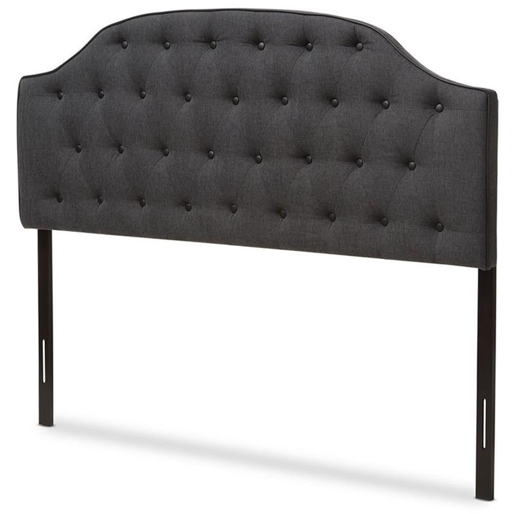 Baxton Studio Windsor Modern and Contemporary Dark Grey Fabric Upholstered Scalloped Buttoned Queen Size Headboard