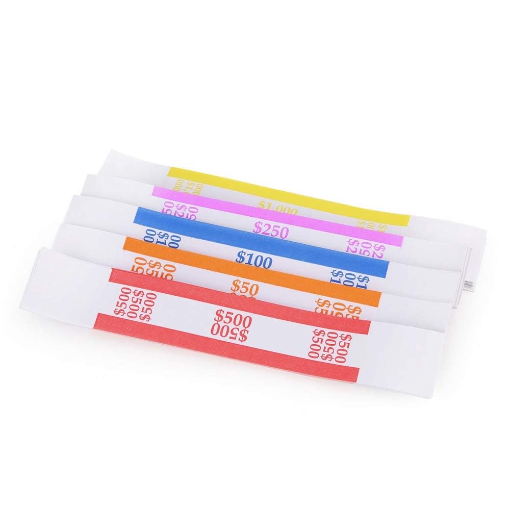 L Liked Pack Of 250 Currency Band Bundles Self Sealing Currency Straps Bands Money Bill Wrappers (50 Of Each - 250 Assorted)