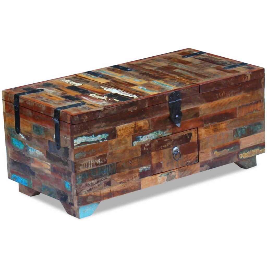 vidaXL Coffee Table with Lift Tops, Lockable Box Chest with Storage Compartments and Drawers, Fully Handmade, 31.5''x15.7''x13.8'', Solid Reclaimed Wood, Multicolor