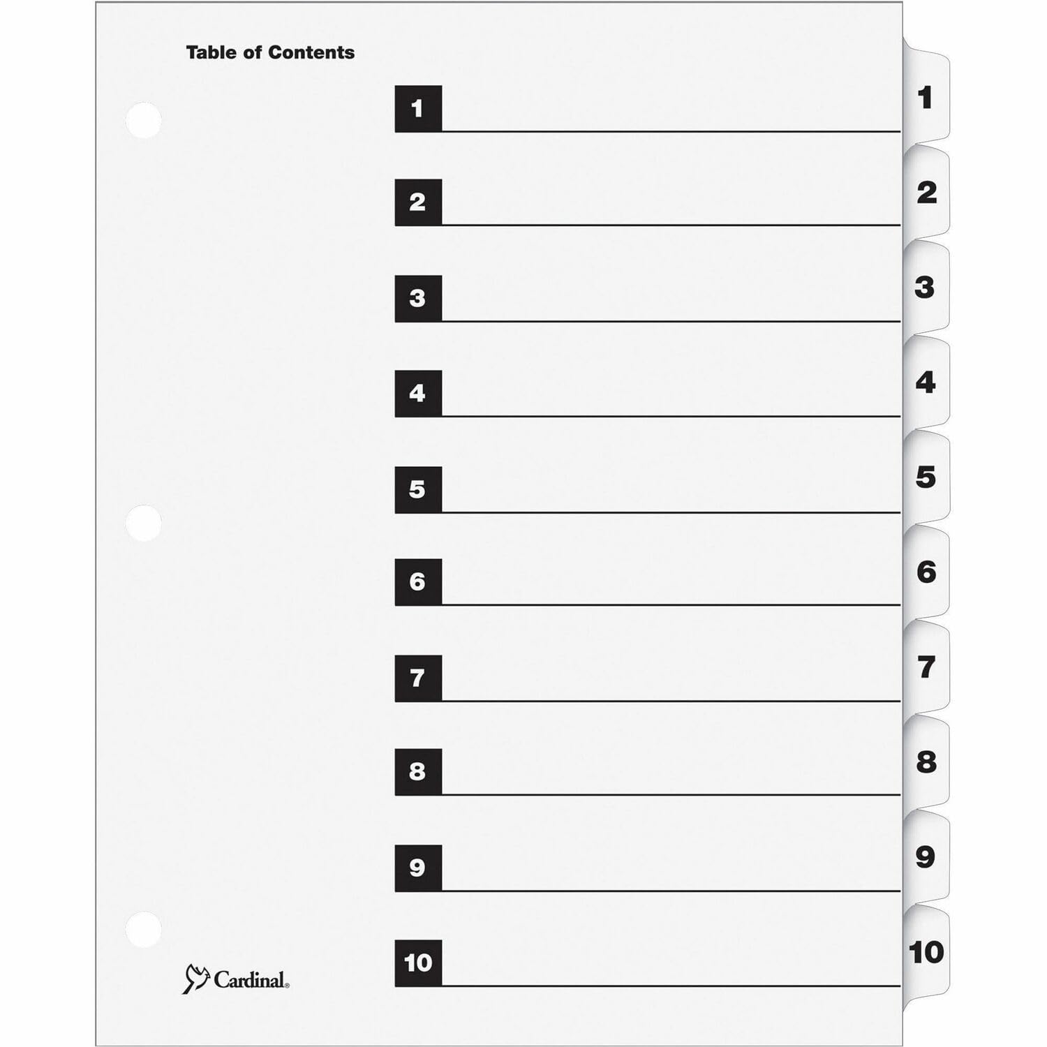 Tops Cardinal 10-Tab Numbered Binder Dividers, Onestep Index System For 3 Ring Ring Binders, White And Black Tabs Numbered 1-10,