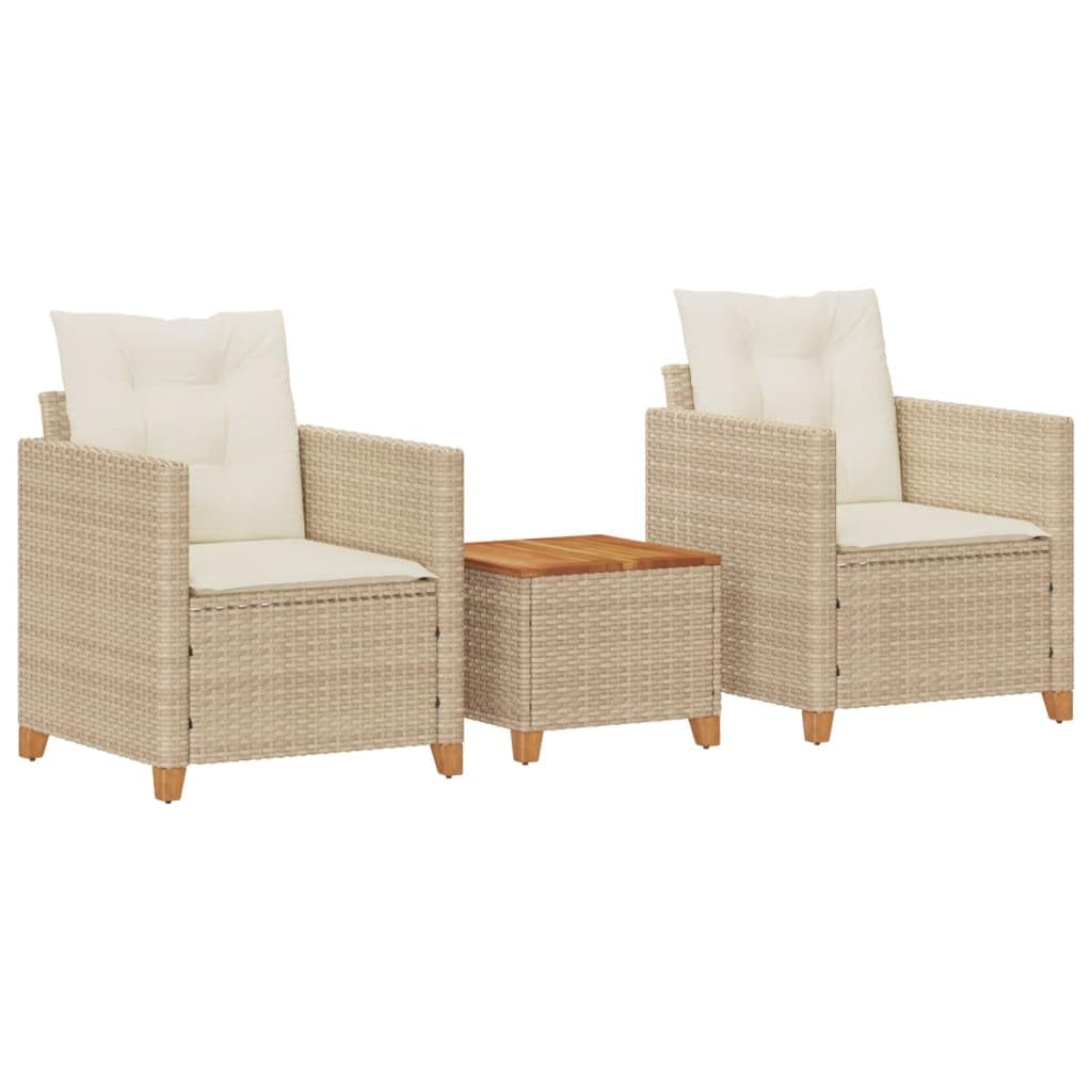 vidaXL 3-piece Bistro set with cushions poly rattan and acacia wood beige