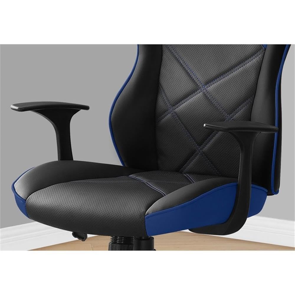Monarch Specialties 7328, Adjustable Height, Swivel, Ergonomic, Armrests, Computer Desk, Work, Pu, Metal, Office Chair-Gaming Black Blue Leather-Look, 25.5' L x 25' W x 42' H