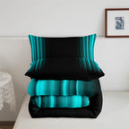 Geometric Abstract Ombre Comforter Set Kids Teens Teal And Black Striped Bedding Bed Set Decor Modern Fashion Comforter Inner Fill Bedroom Collection 3Pcs Queen Size