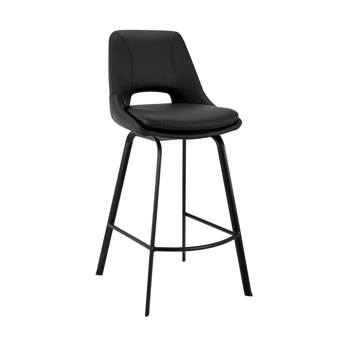 HomeRoots 30&quot; Elegant Black Faux Leather and Black Metal Armless Swivel Bar Stool