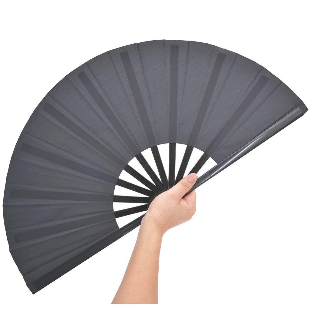 Honshen 2 Pack Large Folding Hand Fan,Black Chinese Kung Fu Tai Chi Fan Nylon-Cloth Fans For Men And Women Performance,Dance,Dec