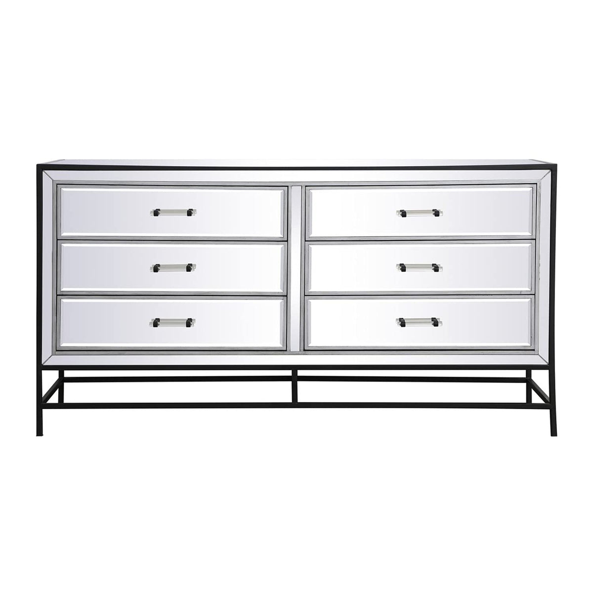 Elegant Decor 60 inch Mirrored 6 Drawers Chest in Black