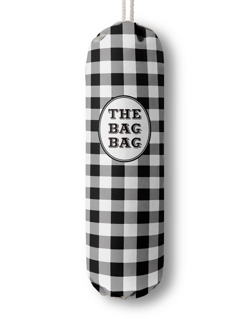 Black White Buffalo Check Plaid Grocery Bags Holder Organizer For Shopping Bags,Wall Mount Plastic Bags Storage Container Dispen