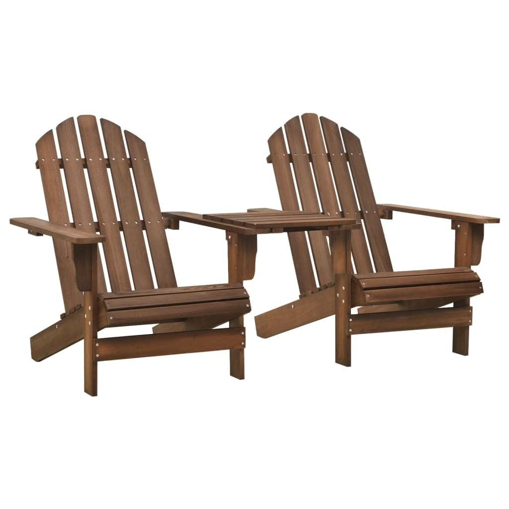 Vidaxl Outdoor Patio Adirondack Chair Set With Tea Table In Solid Fir Wood, Durable Weather-Resistant Garden Chairs - Brown