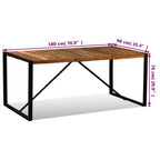 vidaXL - Solid Reclaimed Wood Dining Table, Industrial Style, Handmade with Durable Steel Legs, Multicolor Finish, Large Sized - 70.9" x 35.4" x 29.9"