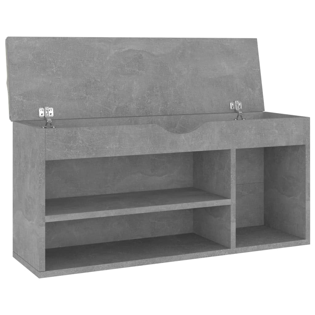 vidaXL Modern Shoe Bench with Comfortable Cushion and Ample Storage, Concrete Gray, Engineered Wood