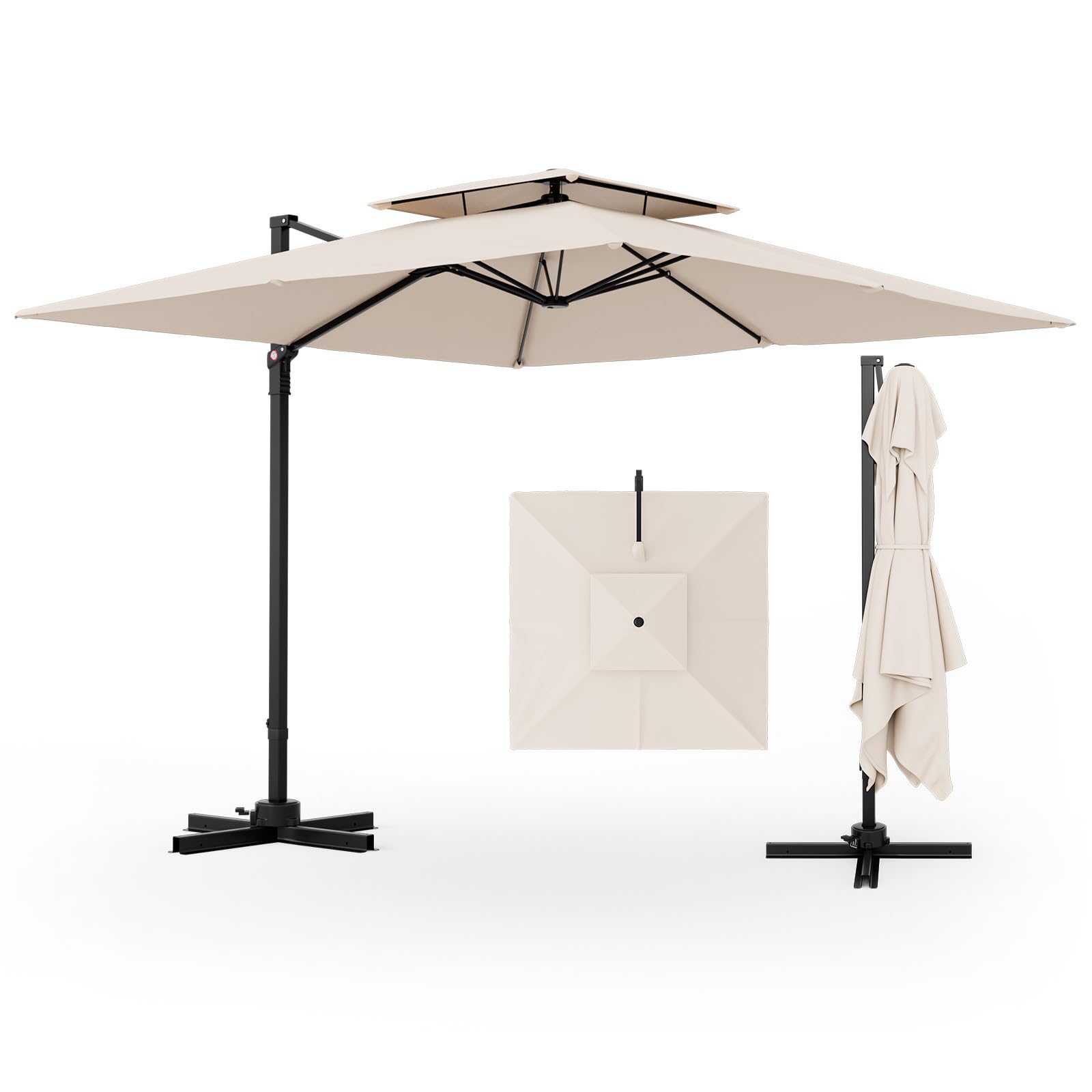 Tangkula 9.5 Ft Cantilever Patio Umbrella, Outdoor Square Offset Umbrella With 360?Otation, Double Top Heavy Duty Patio Hanging