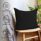 Cotton Canvas Throw Pillow Covers By Encasa Pack Of 2 Black 26'X26' No Insert With Hidden Zipper | Decorative Cushion Covers F