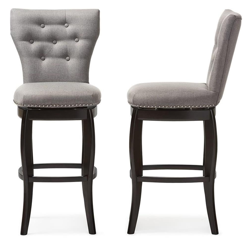 Baxton Studio Leonice Grey Fabric Upholstered Button-Tufted Swivel Barstool (Set of 2), 29', Gray