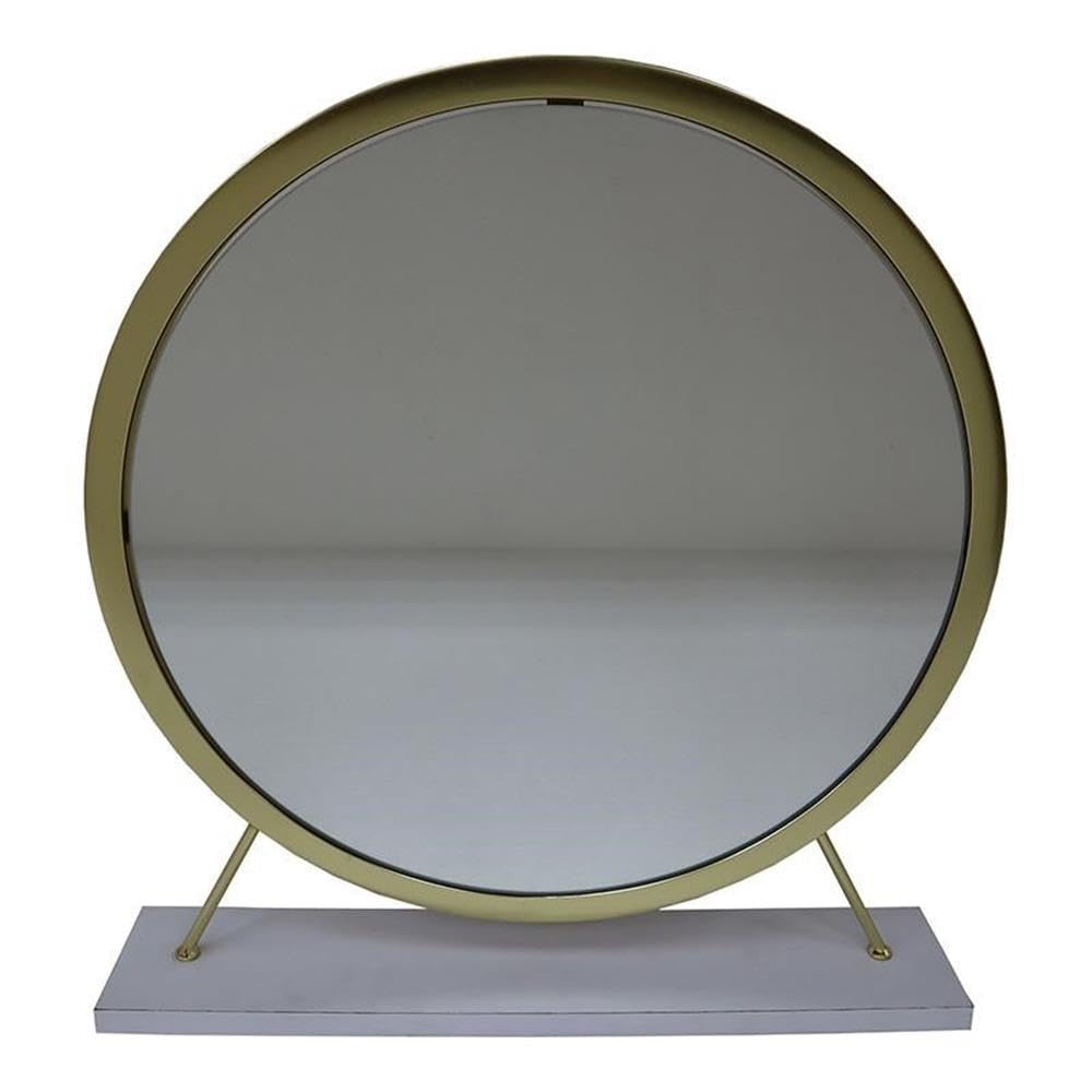 Acme Adao Vanity Mirror and Stool in White and Brass